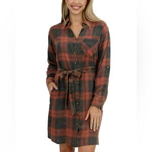 Plaid Long-Sleeve Shirt Dress